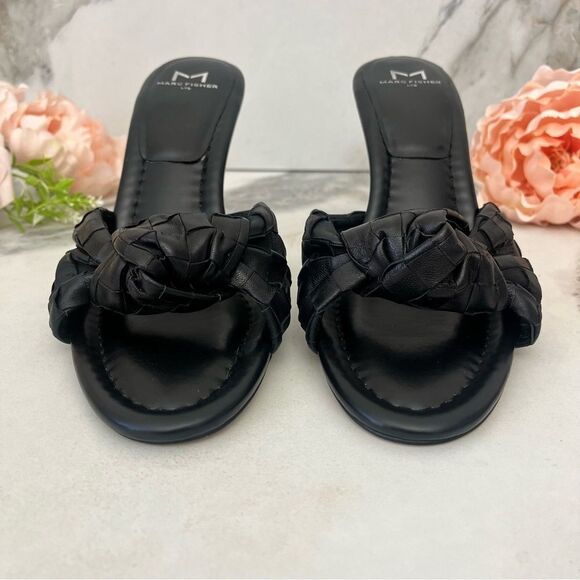 MARC FISHER Janna Knotted Woven Heeled Sandal in Black Leather Size 9.5 NEW - Picture 8 of 16